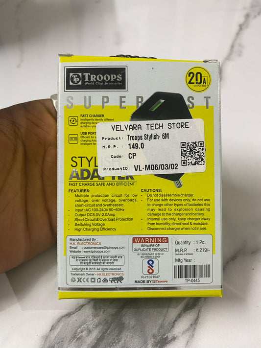 ⚡ Troops 2.0A Stylish Adapter | TP-0445 | Superfast Charging 🔌