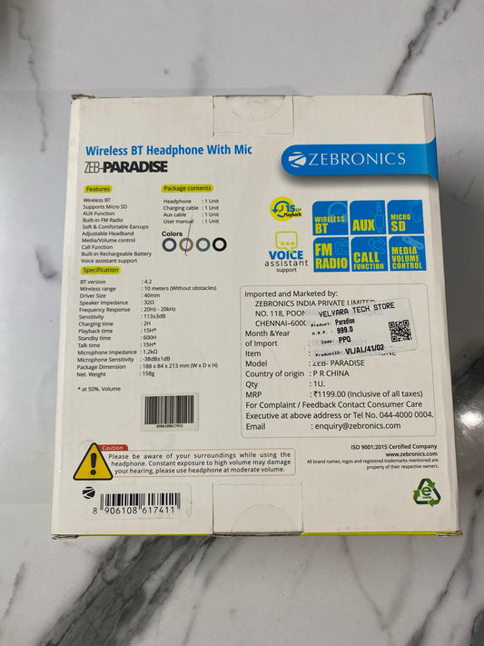 🎧 Zebronics ZEB-PARADISE Wireless Bluetooth Headphones with Mic | 15H Playback | Multi-Mode Support 🔊