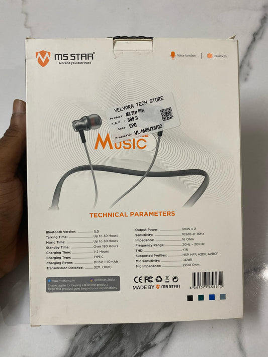 MS STAR PLAY Wireless Neckband 🎧 | Superior Sound 🔥 | Long Battery Life 🔋 | Magnetic Earbuds 🧲 | Voice Assistant Support 🎙️