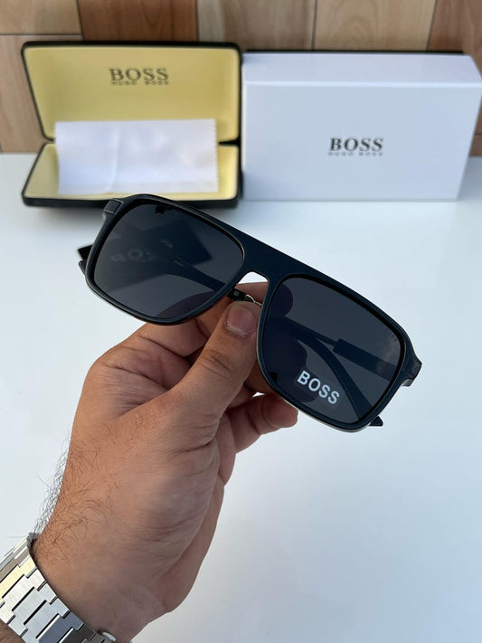 Men's Black Square Frame Polarized Sunglasses with Premium Hard Case