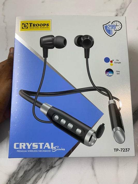 Troops Crystal Series TP-7237 | Premium Wireless Neckband 🎧 | 299 Hours Standby | Voice Assistant Support | Deep Bass Sound 🎶