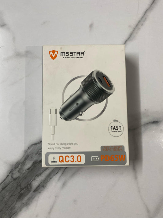 🚗 MS STAR 65W PD Spark Car Charger | QC 3.0 | Type-C | Super Fast Charging ⚡